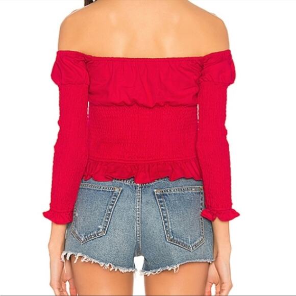 Majorelle Brooke smocked red blouse keyhole off shoulder date night valentines - Picture 2 of 6